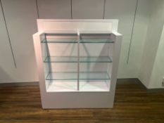 White Glossy Display Unit With Glass Shelves & Drawers - NO RESERVE