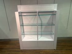 White Glossy Display Unit With Glass Shelves & Drawers - NO RESERVE