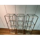 3 x Brushed Metal & Glass Shelving Units - NO RESERVE