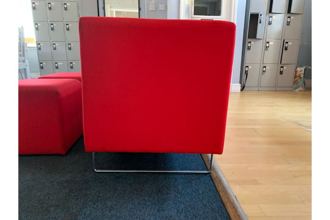 Red Felt Two Seater Sofa With 2 x Foot Stools.- NO RESERVE - Image 8 of 9