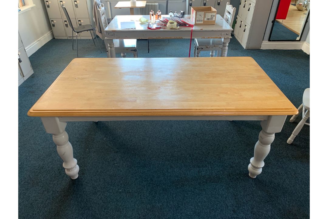 Wooden Oak Top Grey Legged Dining Table And Chair- NO RESERVE - Image 2 of 11