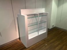 White Glossy Display Unit With Glass Shelves & Drawers - NO RESERVE