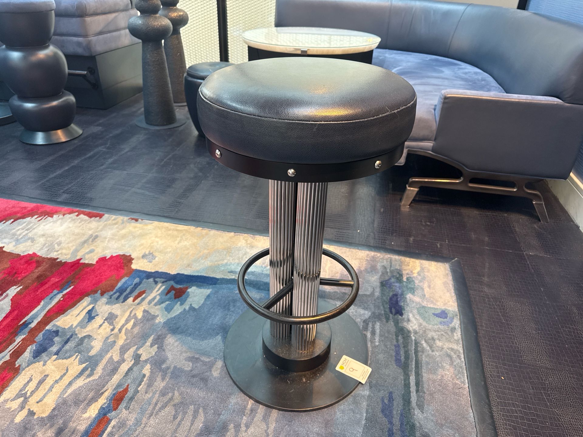 Bespoke Ben Whistler Navy Leather Stool, Commissioned by Robert Angell Design for The Berkeley - Image 2 of 6