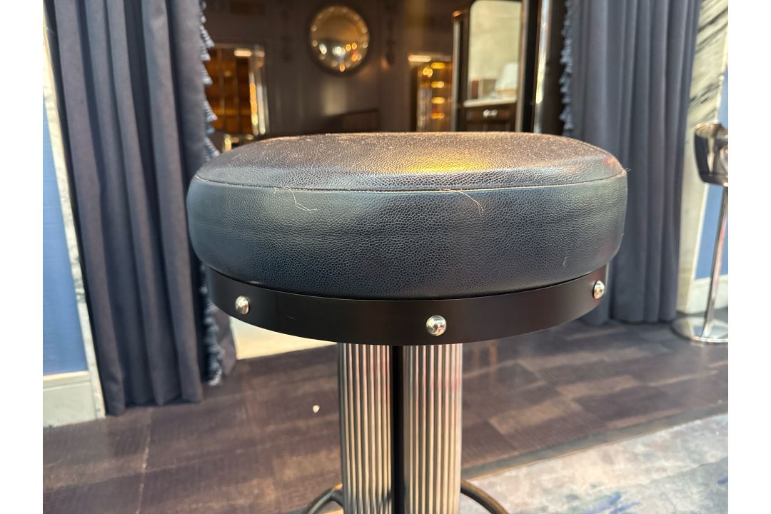 Bespoke Ben Whistler Navy Leather Stool, Commissioned by Robert Angell Design, The Berkeley Blue Bar - Image 6 of 7