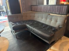 Iconic Navy Leather 3 Seat Corner Sofa, Commissioned by Robert Angell Designed for The Berkeley