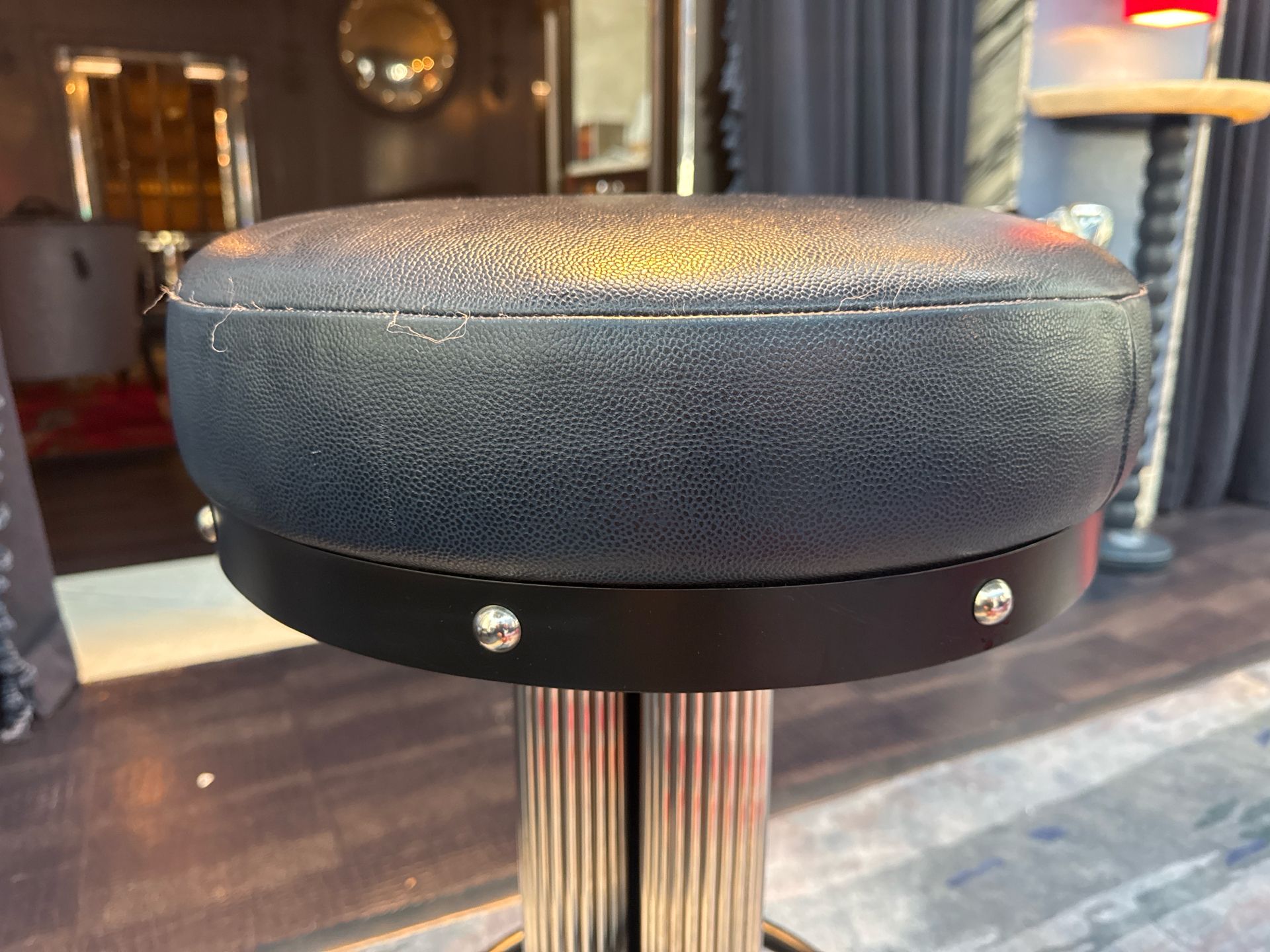 Bespoke Ben Whistler Navy Leather Stool, Commissioned by Robert Angell Design for The Berkeley - Image 5 of 6