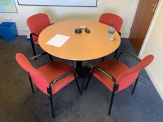 Circular Wooden Top Table And Set Of Red Felt Chairs - No Reserve