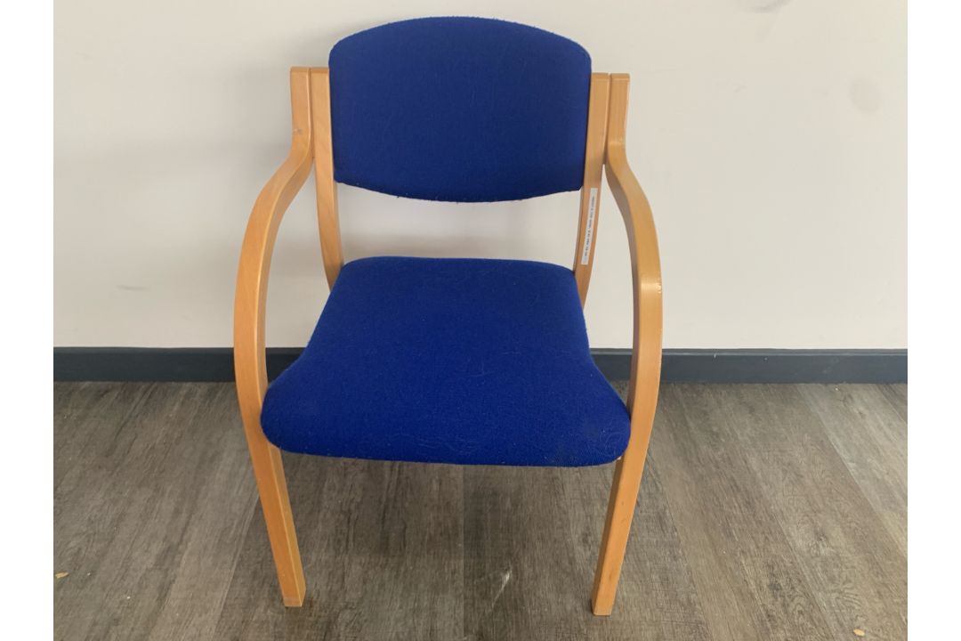 5 Wooden Frame Blue Fabric Chairs - No Reserve - Image 2 of 9
