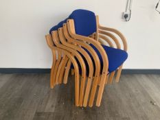 5 Wooden Frame Blue Fabric Chairs - No Reserve