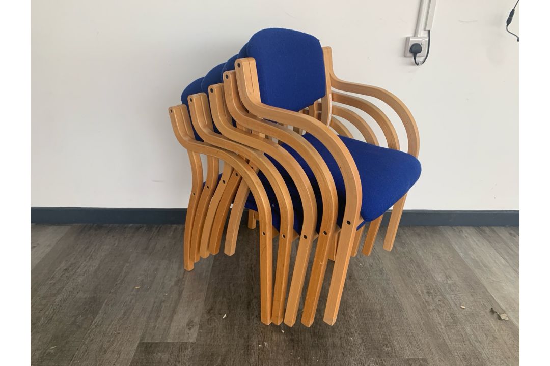 5 Wooden Frame Blue Fabric Chairs - No Reserve - Image 1 of 9