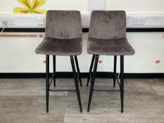 Pair Of Grey Velvet Bar Stools - No Reserve