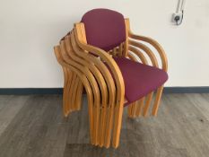 Set Of 5 Wooden Legged Maroon Fabric Chairs - No Reserve