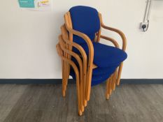 4 Wooden Frame Blue Fabric Chairs - No Reserve