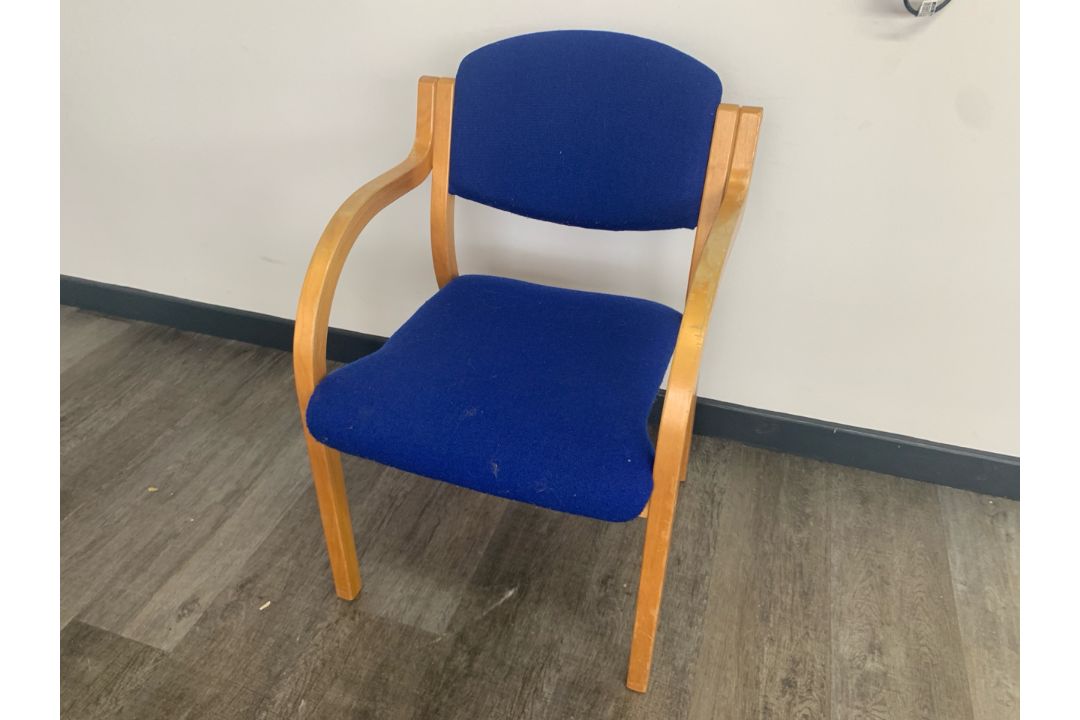 5 Wooden Frame Blue Fabric Chairs - No Reserve - Image 5 of 9