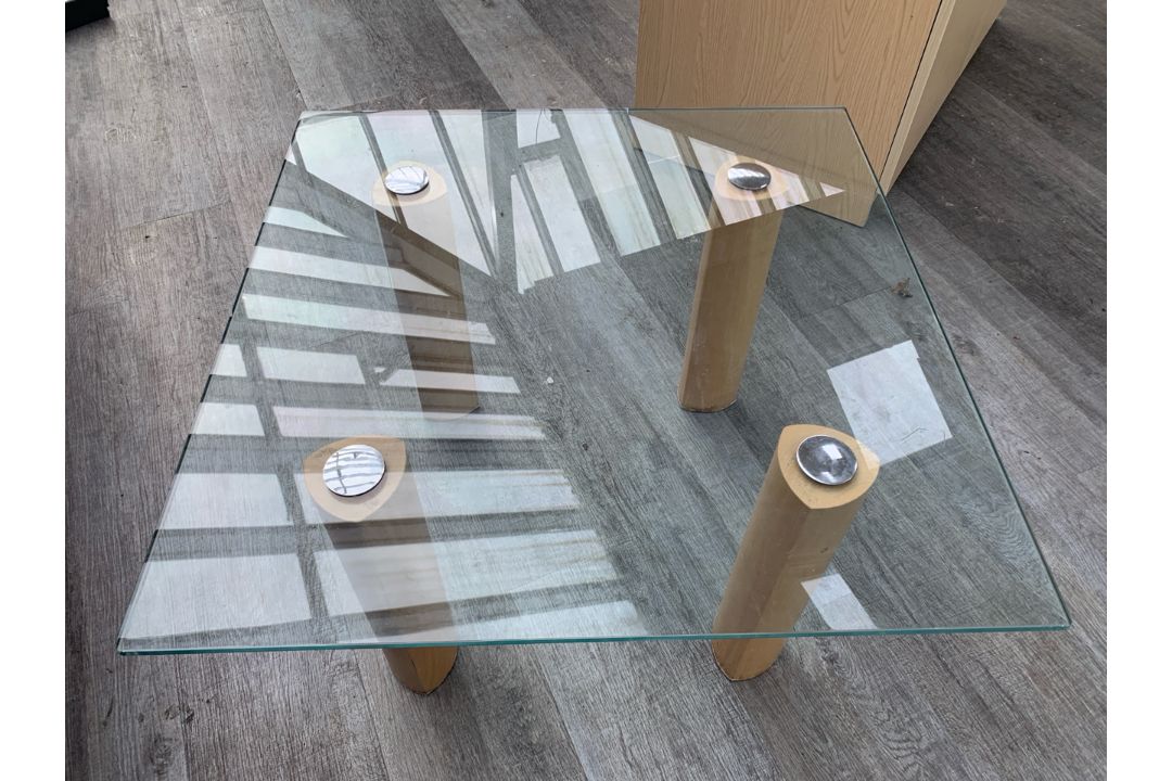 Square Glass Top Wooden Legged Coffee Table - No Reserve - Image 1 of 5