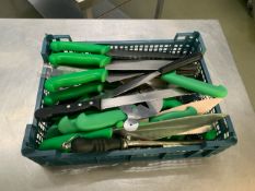 Assorted Basket Of Green Handled Kitchen Knives - No Reserve