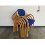 5 Wooden Frame Blue Fabric Chairs - No Reserve