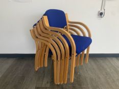 5 Wooden Frame Blue Fabric Chairs - No Reserve