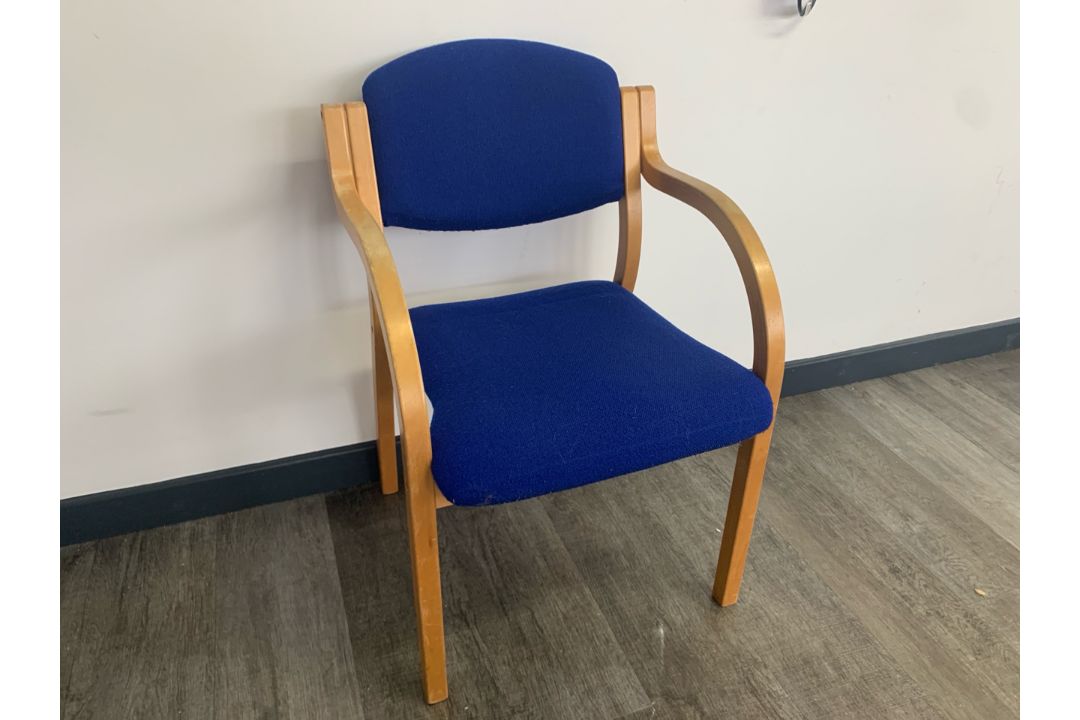 5 Wooden Frame Blue Fabric Chairs - No Reserve - Image 8 of 9
