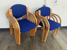 7 Wooden Frame Blue Fabric Chairs - No Reserve