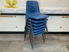 7 Black Metal Base Blue Plastic Chairs - No Reserve