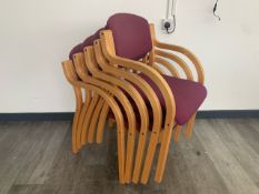 Set Of 5 Wooden Legged Maroon Fabric Chairs - No Reserve