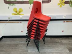9 Black Metal Base Red Plastic Chairs - No Reserve