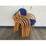 5 Wooden Frame Blue Fabric Chairs - No Reserve