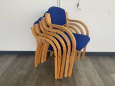 5 Wooden Frame Blue Fabric Chairs - No Reserve