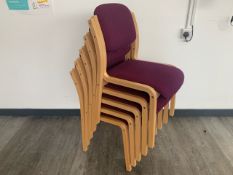 Set Of 5 Wooden Framed Maroon Felt Chairs - No Reserve