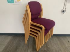 Set Of 5 Wooden Framed Maroon Felt Chairs - No Reserve