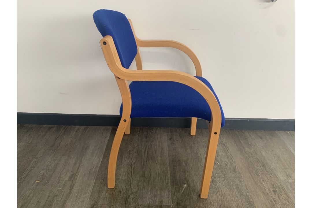 5 Wooden Frame Blue Fabric Chairs - No Reserve - Image 3 of 9