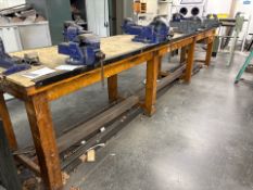 Wooden Work Bench With 8 x Vices & Cutter