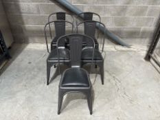 5 Dark Grey Metal Framed Chairs With Black Leather Seats - No Reserve