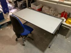 Straight Grey Wooden Desk With Blue Felt Chair- No Reserve