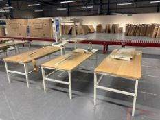 Group Of 3 Adjustable Metal Frame Wood Top Tables- No Reserve