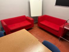 Pair Of Red Material Sofas - No Reserve