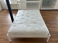 White Laquer Wooden Frame Double Bed With Mattress - No Reserve