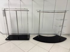 Pair Of Black Gloss Base Clothes Rails With Glass And PVC Shelving - No Reserve