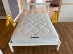 White Laquer Wooden Frame Double Bed With Mattress - No Reserve