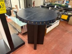 Round Blue Leather Upholstered High Table - No Reserve