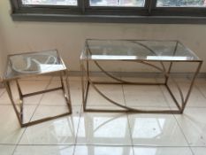 Pair Of Gold Coated Metal Frame Glass Top Tables - No Reserve
