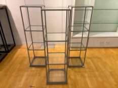 3 Grey Metal Frame 4 Tier Glass Shelves