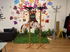 2 x Wooden Coat Rack With Plastic Hooks