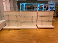 3 x Wooden Frame Display Unit With Glass Shelves