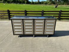 Unused Stainless Steel 7ft Workbench, New, 20 Drawers
