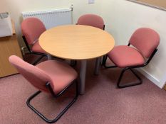 Circular Wood Top Table And 4 Red Felt Chairs - No Reserve