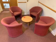 Circular Coffee Table And 4 Red Felt Chairs - No Reserve
