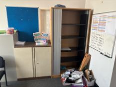 Triumph Brown Metal Cabinet, Wooden Tambour Unit And A Bookshelf - No Reserve