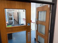 Double Wooden Fire Door With Glass Panels- No Reserve